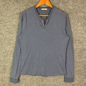 Marine Layer Henley Shirt Men Sz Medium Striped Long Sleeve Pullover‎